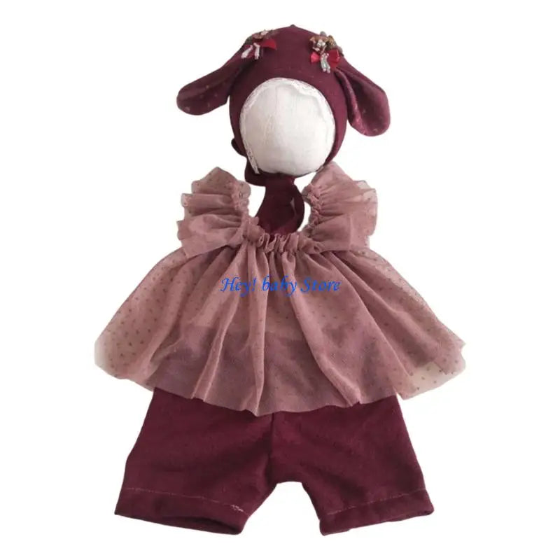 Newborn Photo Outfit | Lace Tulle Dress & Animal Ear Hat Set
