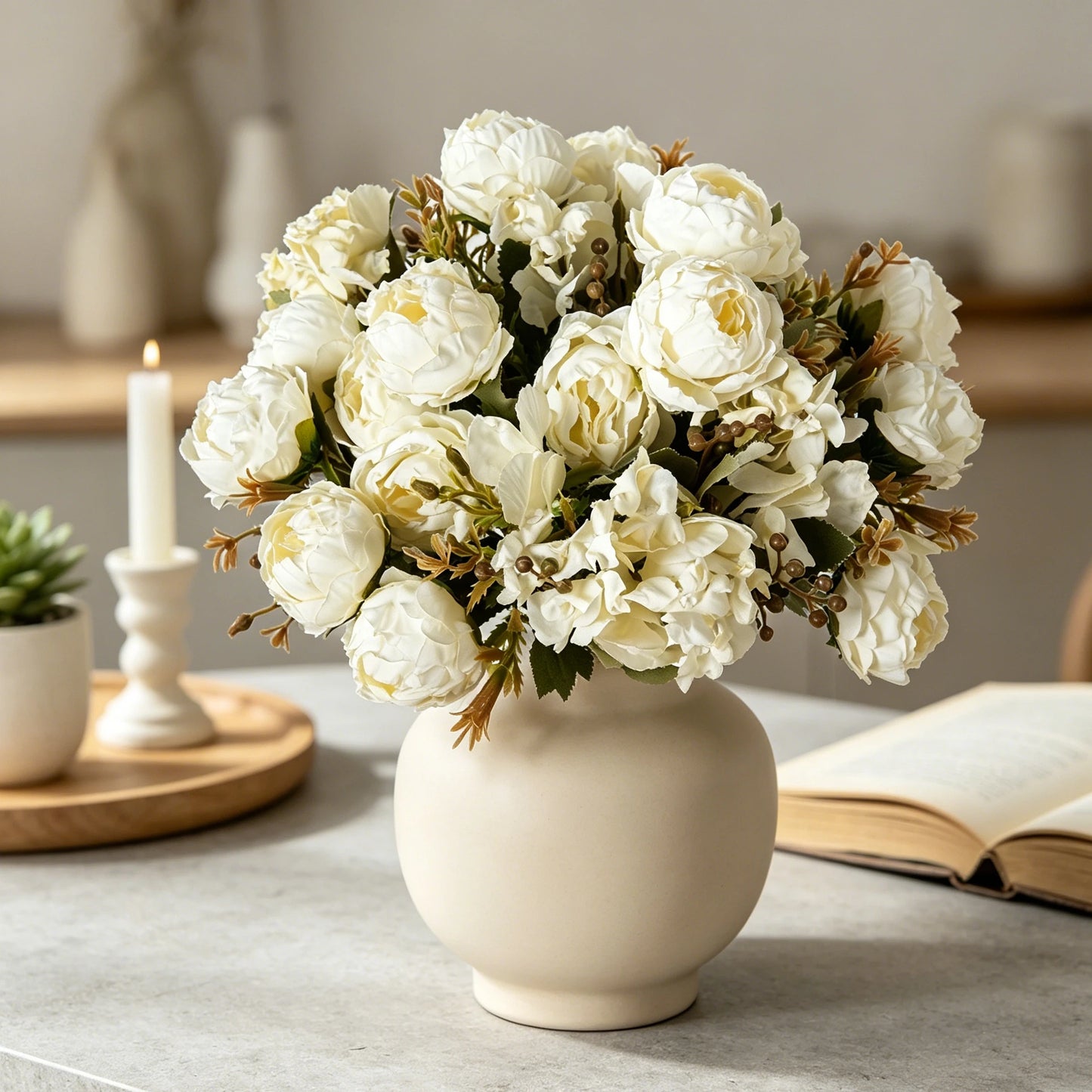 Artificial Silk Peony Bouquet – Wedding & Home Décor Faux Flowers