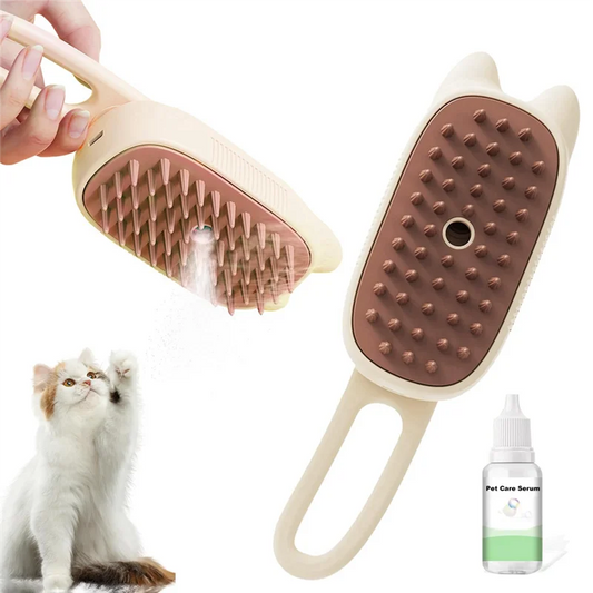 A36T-3-In-1 Multifunctional Pet Steam Brush Cat Steam Brush Suitable For All Pets Advanced Atomization Technology Peaceful Pleasures Health and Wellness Beige