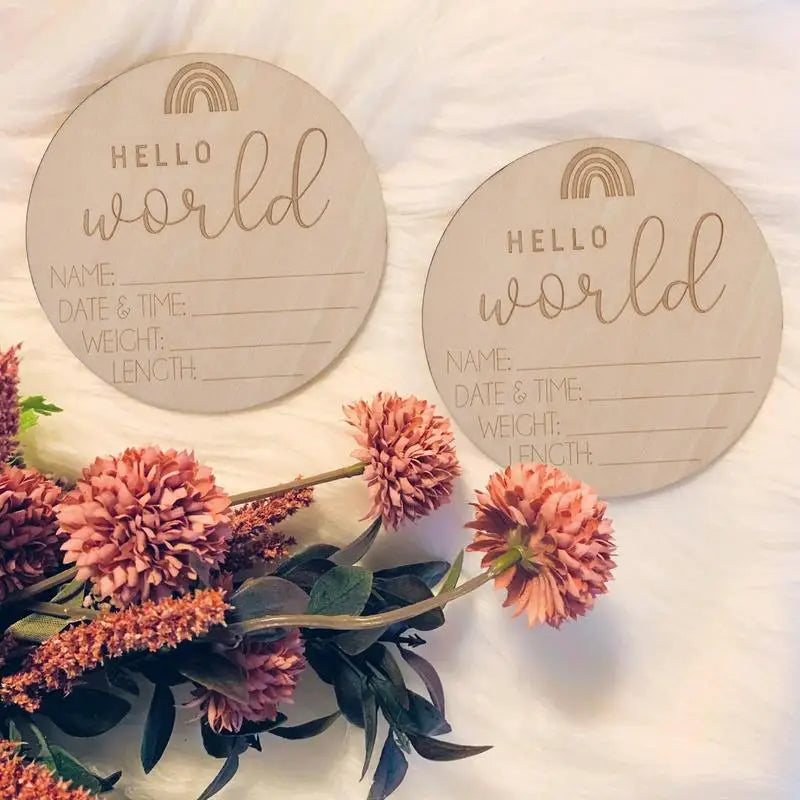 Wooden Baby Name Signs Hello World Birth Announcement Sign For Birth Baby Welcome Round Sign For Living Room Bedroom Hospital Peaceful Pleasures Health and Wellness
