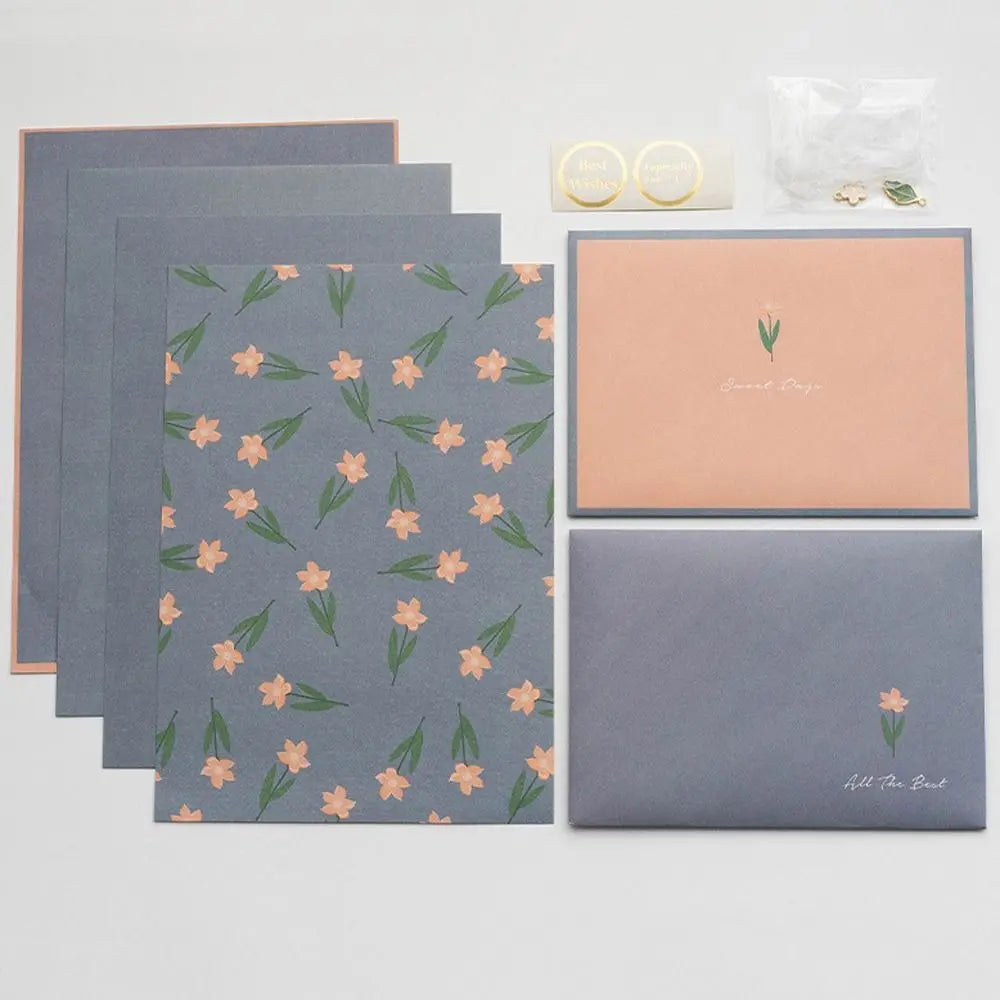 Gift Card Flowers Floral Envelopes with Stickers Greeting Letter Pads Kawaii DIY Postcard Letter Writing Paper Wedding Party Peaceful Pleasures Health and Wellness Blue