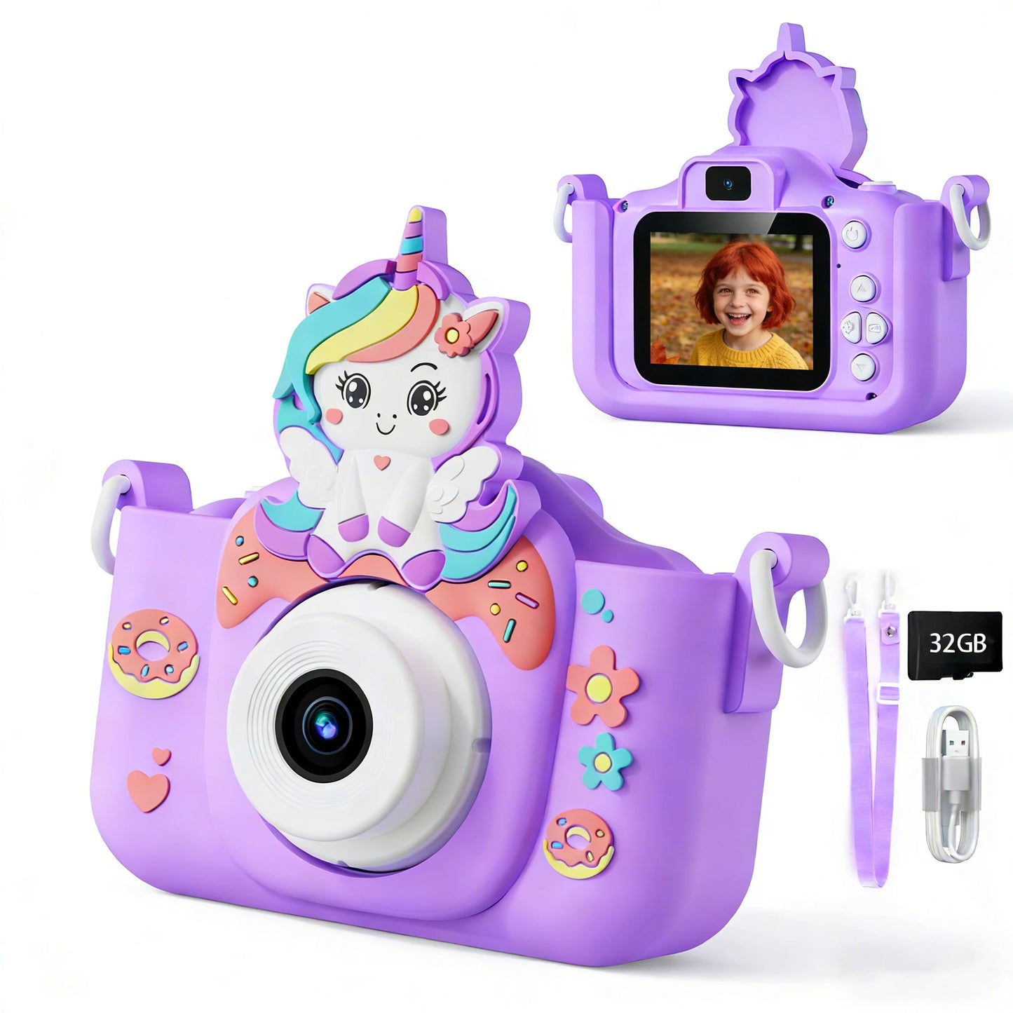 Kids Camera 1080P Video Mini Digital Camera Educational Toy Cameras With 32G Card Silicone Case for Girls Festival Birthday Gift Peaceful Pleasures Health and Wellness Purple06 32G Card