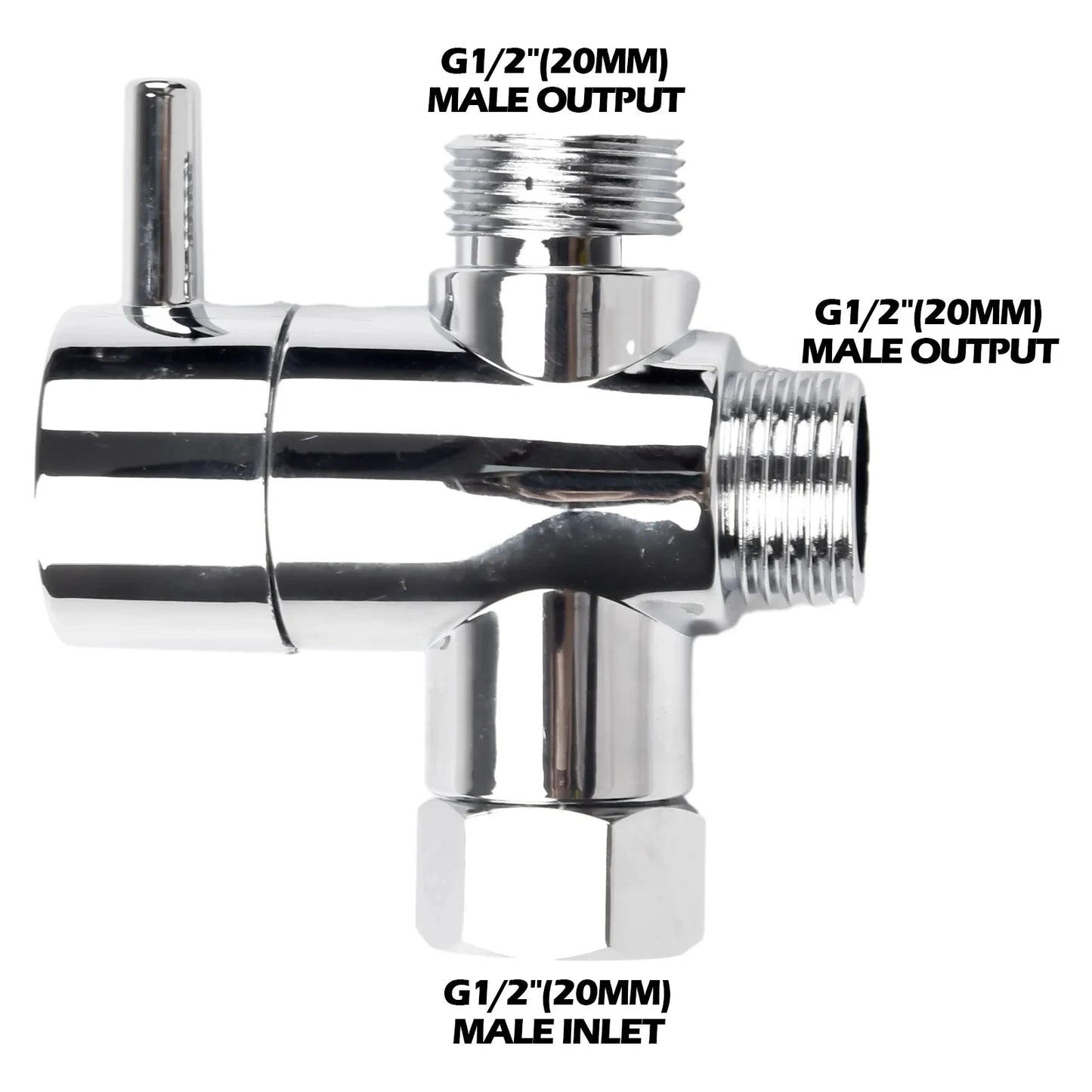 G1/2" 3-Way Brass Shower Diverter Valve T-Adapter | Chrome