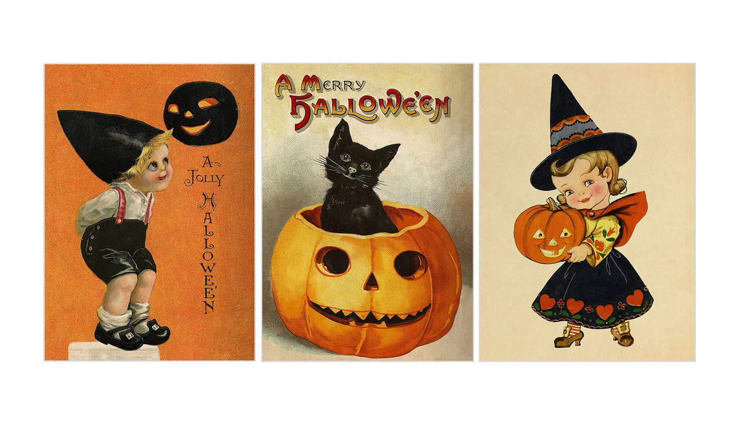 Retro Halloween Witch Pumpkin Canvas Wall Art Print | Unframed