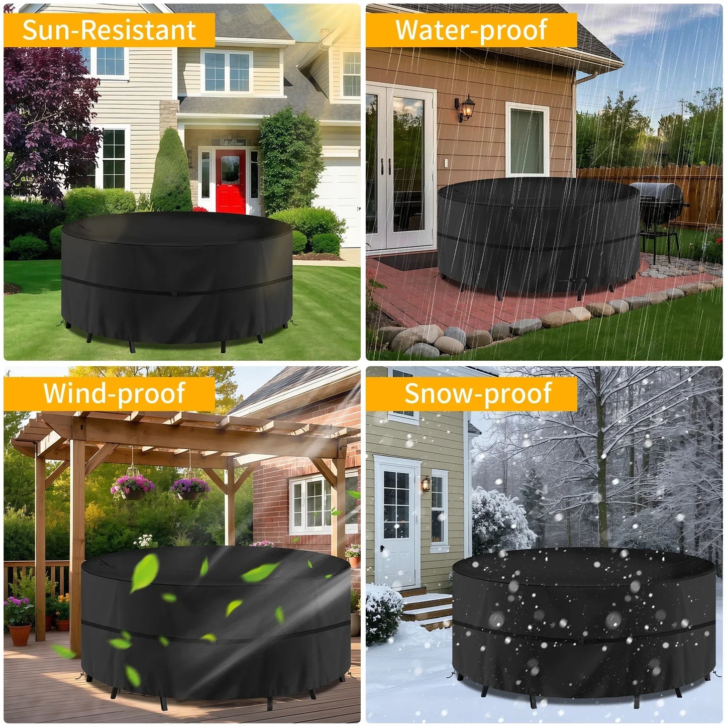 130-230cm Round Furniture Cover Outdoor 210D Waterproof Weatherproof Anti-UV Tear-Resistant Oxford Fabric Table Chairs Covers Peaceful Pleasures Health and Wellness