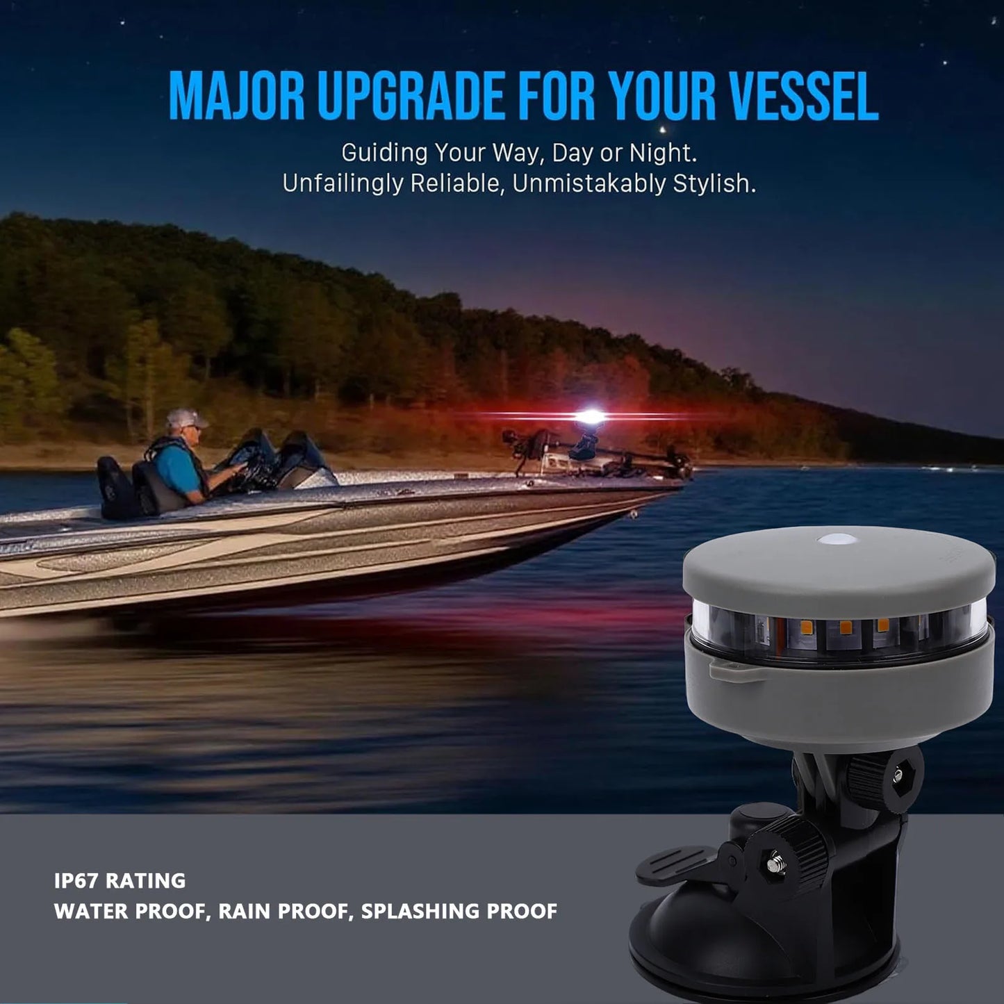 IP67 LED Boat Navigation Stern Light 55LM 2NM Battery Powered