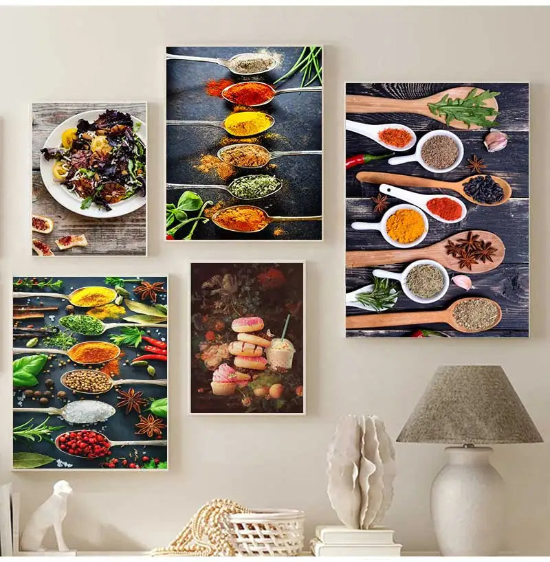 Spices Peppers Herbs Kitchen Canvas Wall Art | HD Unframed Print