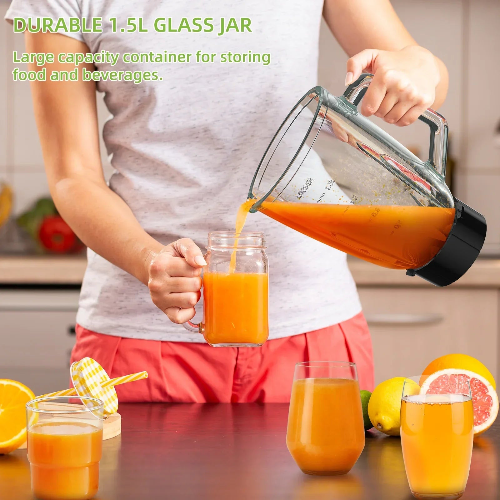 BioloMix 1300W 2-in-1 Blender – 1.5L Glass Jar & Travel Cup Blender BioloMix
