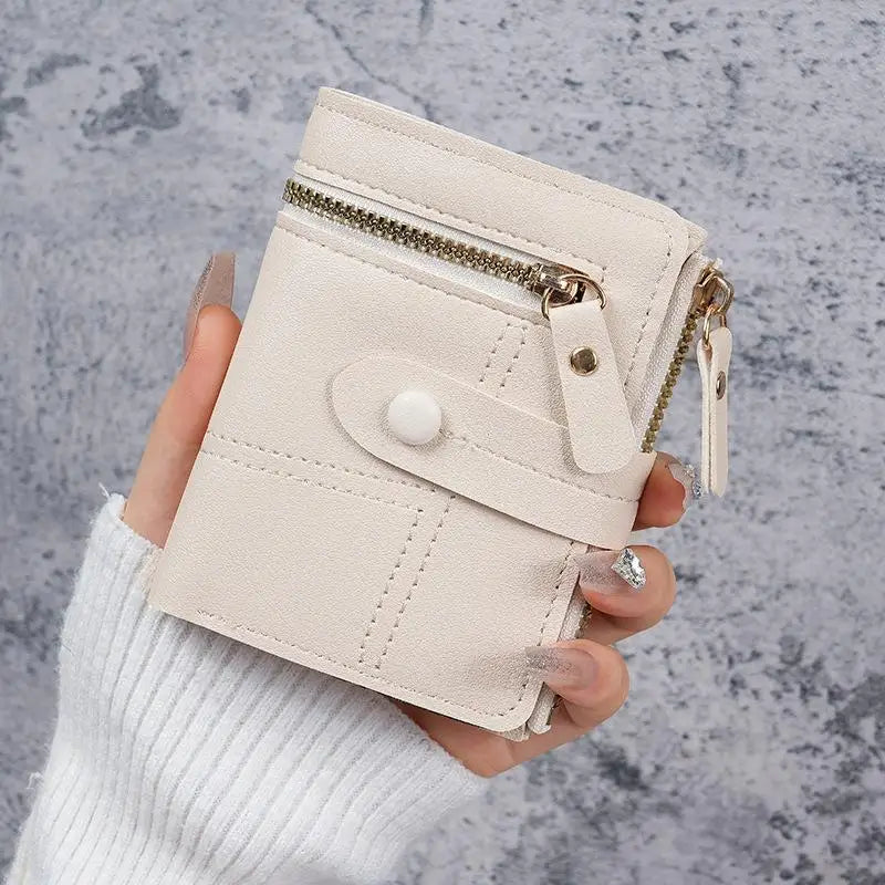 Slim PU Leather Women's Wallet – Zipper Coin Pocket & Card Slots