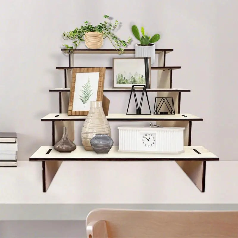 5-Tier Wooden Display Riser Shelf | Rustic Organizer Rack