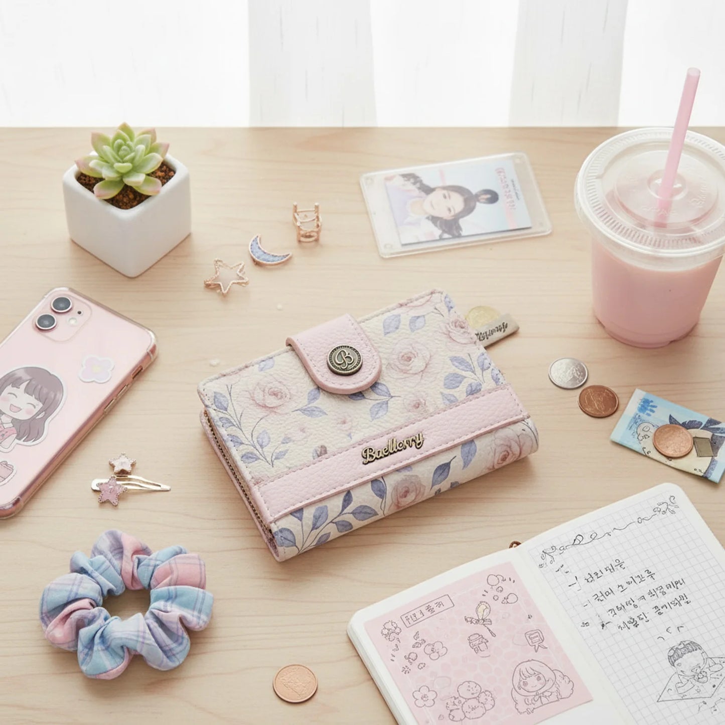 Women's Short Wallet with Multiple Card Slots Korean Style PU Leather Handheld Purse for Daily Use Peaceful Pleasures Health and Wellness