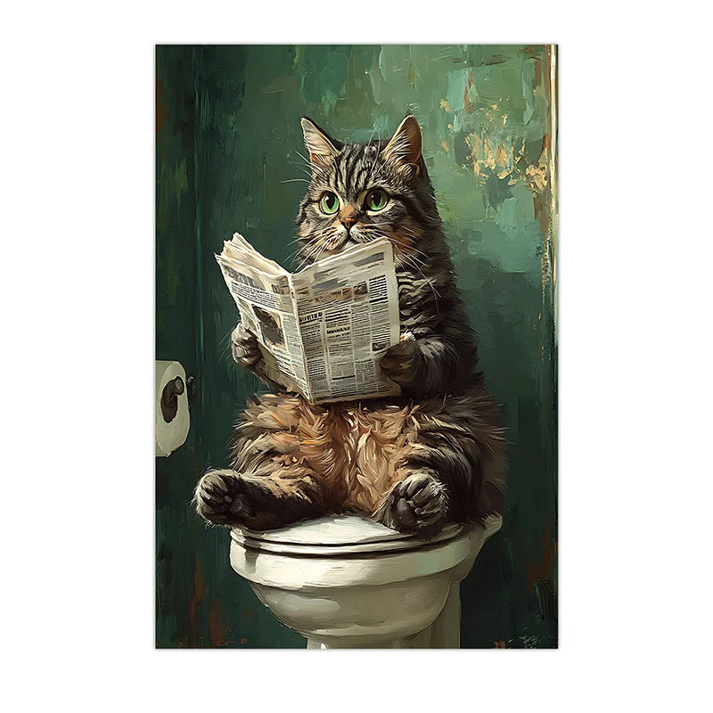 Funny Cat Vintage Canvas Wall Art | Nordic Bathroom Poster Print Canvas Wall Art Peaceful Pleasures Health and Wellness 04 15x20cm No Frame China Mainland