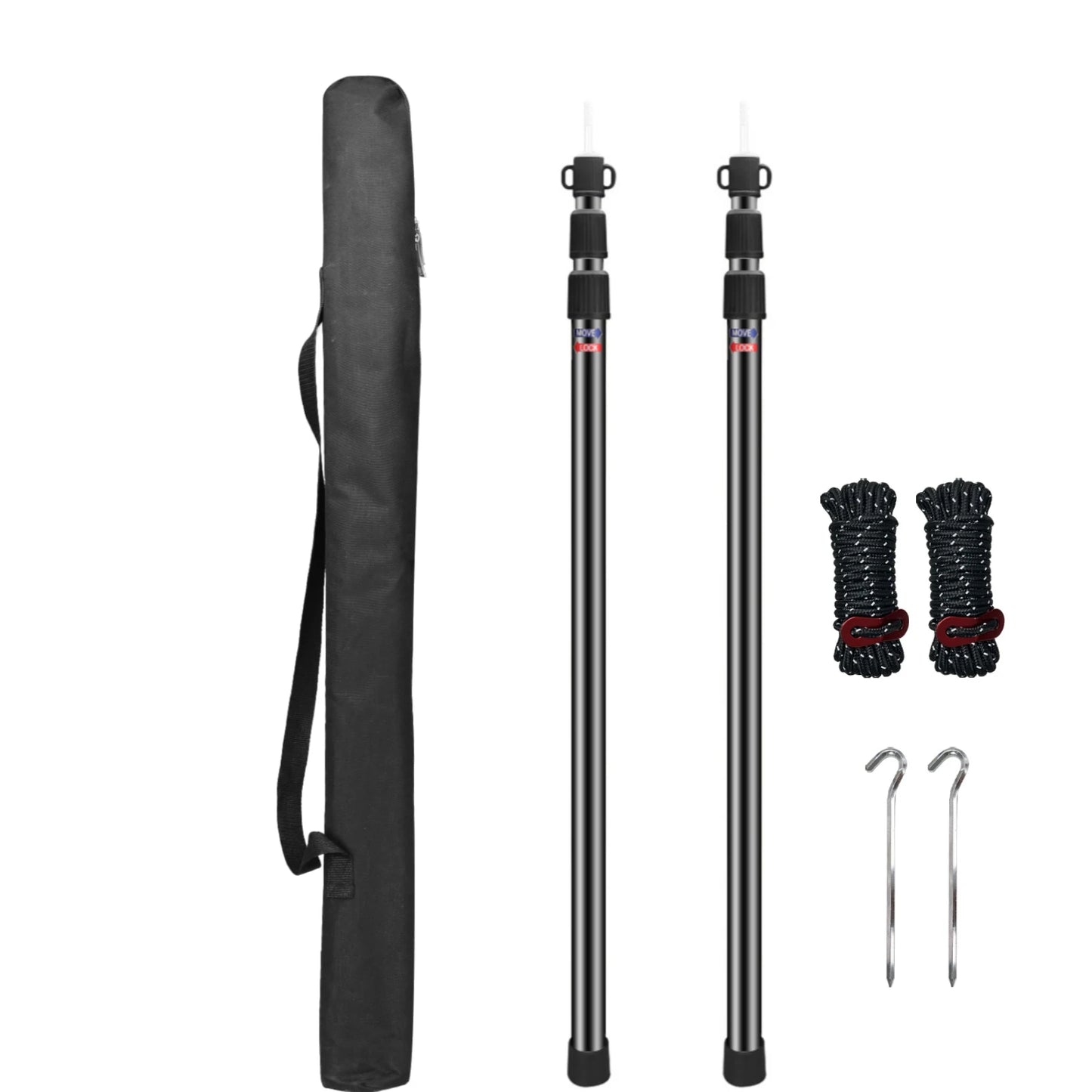 2.3M Aluminum Alloy Adjustable Camping Tarp Poles Telescoping Portable Adjustable Tent Poles for Beach Camping Shelter Awning Peaceful Pleasures Health and Wellness black and tools