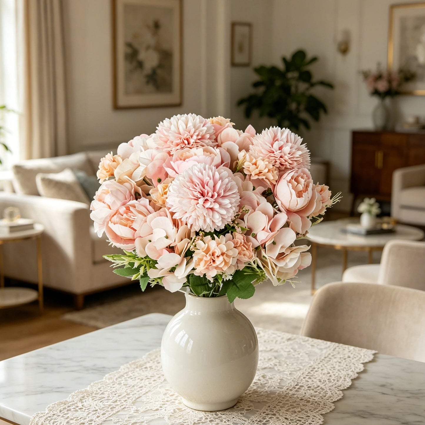 Silk Peony Hydrangea Artificial Flower Bouquet – Wedding & Home Decor