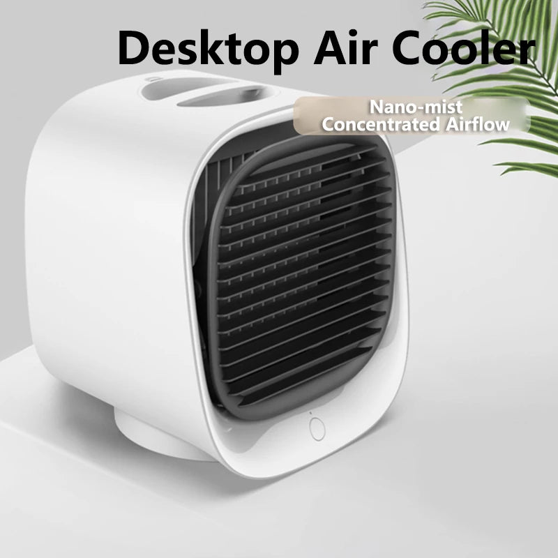 New Mini Air Cooler for Office, Home, Dormitory, Desktop Air Conditioning Fan, USB Fan Gift Peaceful Pleasures Health and Wellness White