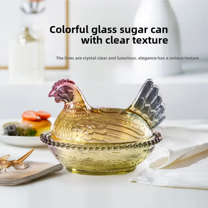 Creative Chicken Shaped Thickening Smooth Color Glass Storage Jar Multipurpose Household Candy And Snack Dim sum Cans With Lid Peaceful Pleasures Health and Wellness