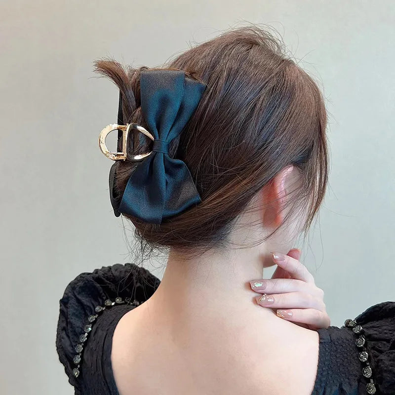 Black Satin Bow Clip WOMEN'S Summer Headwear Simple Temperament Hair