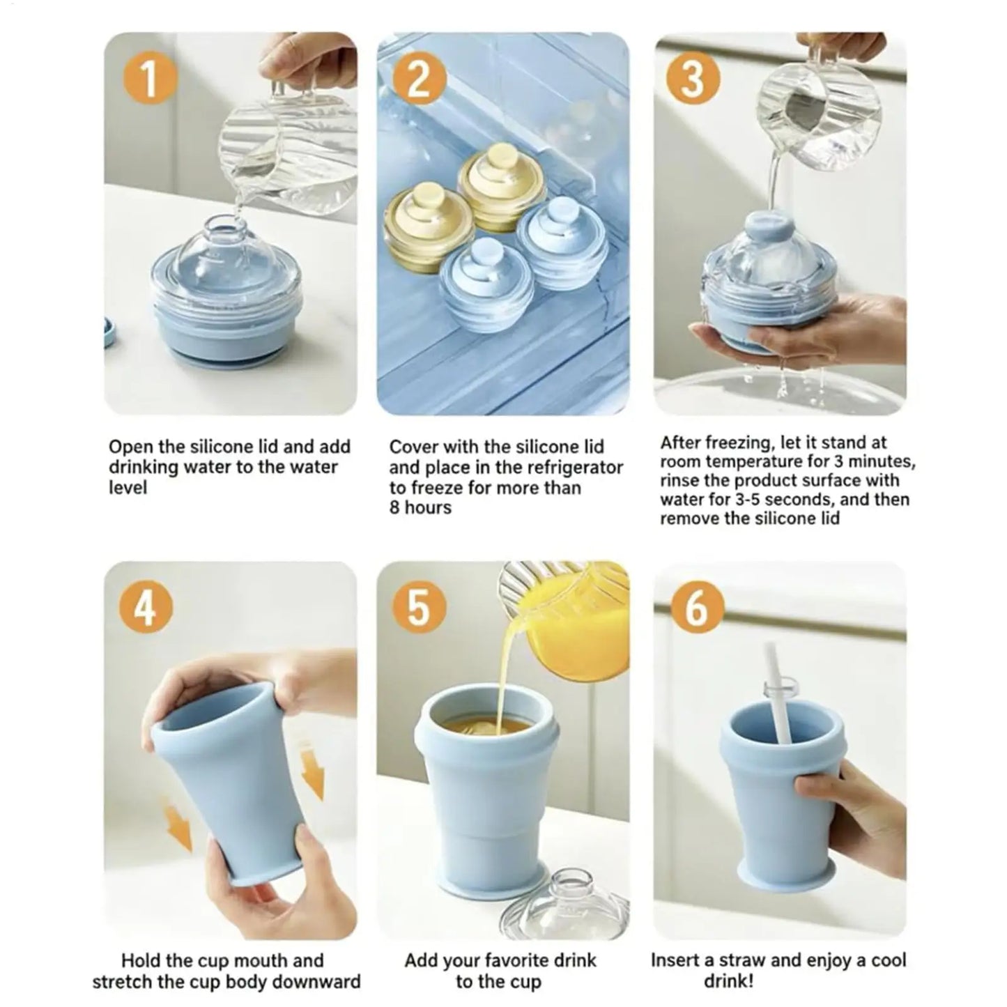 2-in-1 Foldable Silicone Ice Ball Cup & Sphere Mold with Straw