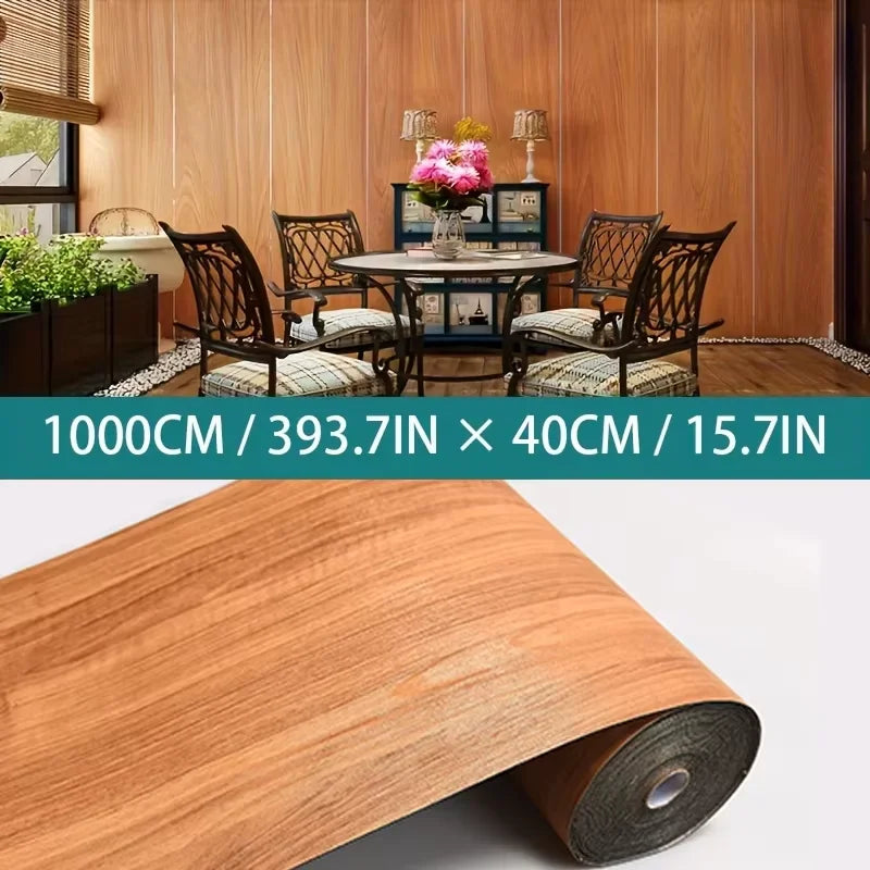 Wood Grain Self-Adhesive Wall Sticker – 40cm Waterproof PVC Roll