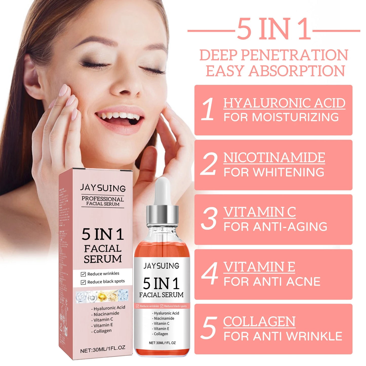 5-in-1 Hyaluronic Acid Face Serum | Vitamin C & Anti-Wrinkle