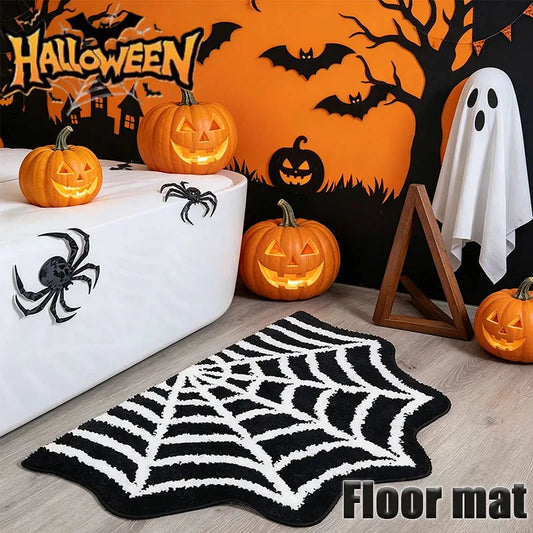 Halloween Doormat Non-Slip Pumpkin Spider Web Rug | Porch Decor Halloween Doormat Peaceful Pleasures Health and Wellness