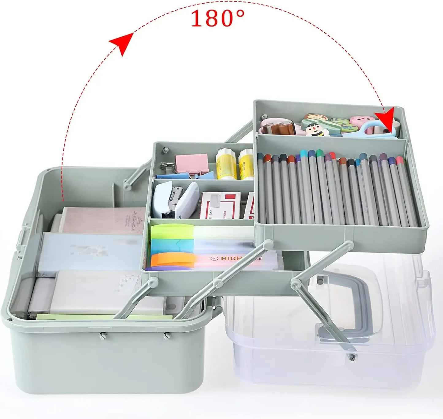 3-Layer Adjustable Storage Box with Handles – Haze Green Peaceful Pleasures Health and Wellness
