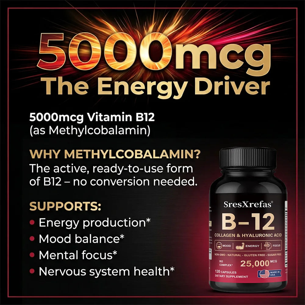 Vitamin B12 with Collagen & Hyaluronic Acid | Energy & Mood Support