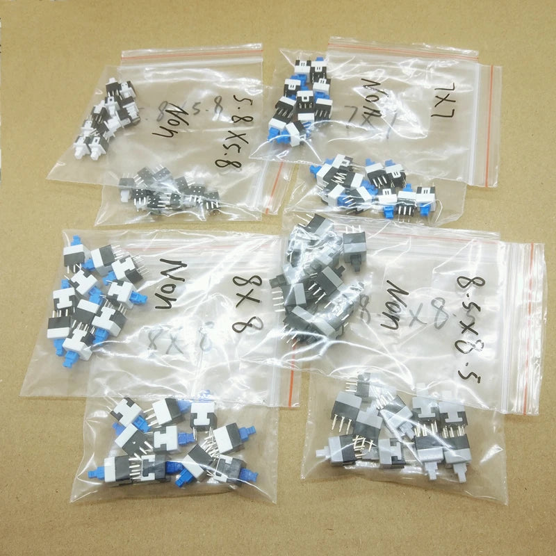 40PCS 5.8*5.8 7*7 8*8 8.5*8.5mm Self Locking & Non Locking Push Tactile Power Micro Switch Kit 6 Pin Button Switches Each 5pcs Peaceful Pleasures Health and Wellness Default Title