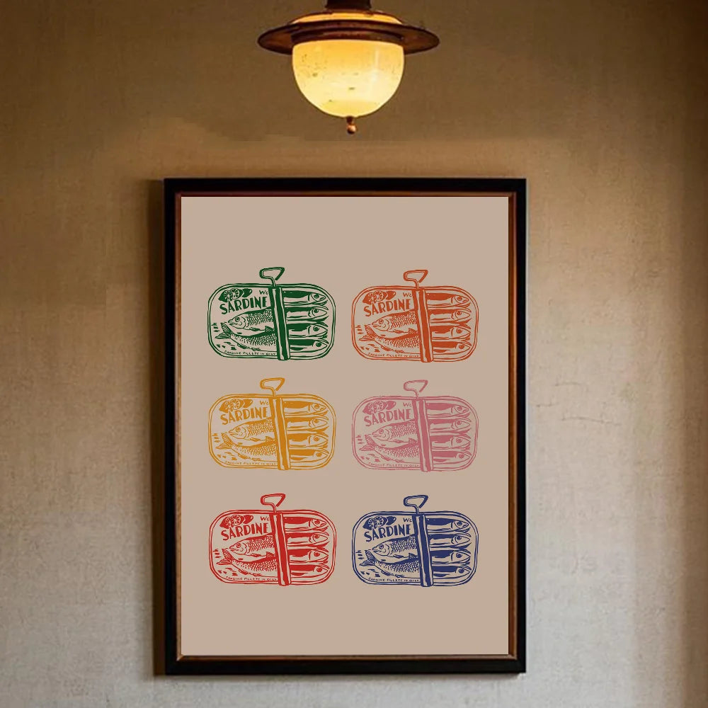 Colorful Sardines & Lobsters Canvas Wall Art | Ocean Fish Print