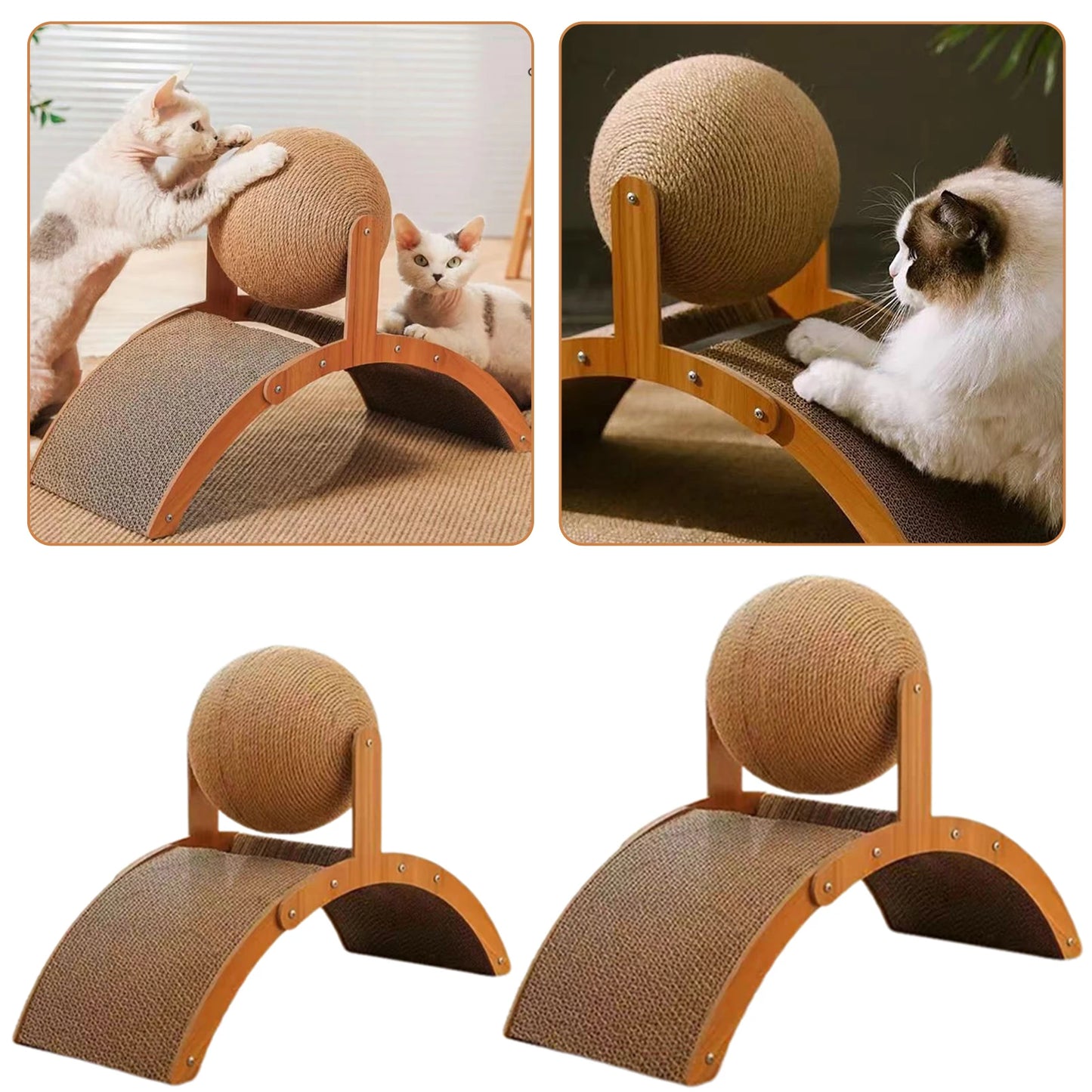Cat Scratching Ball On Stand 360° Rotating Interactive Fun Small Apartment Space Saver Peaceful Pleasures Health and Wellness Large