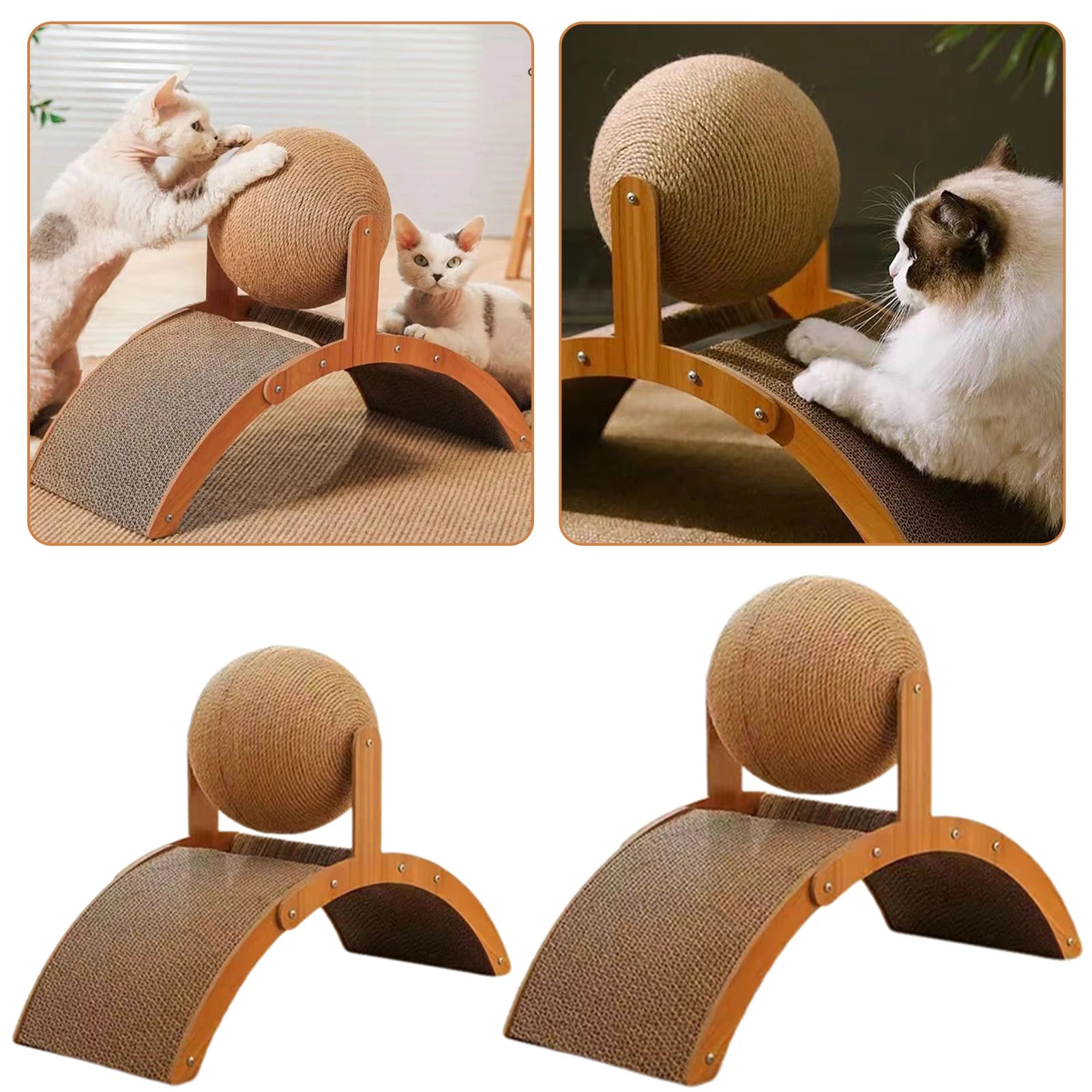 Cat Scratching Ball On Stand 360° Rotating Interactive Fun Small Apartment Space Saver Peaceful Pleasures Health and Wellness Large