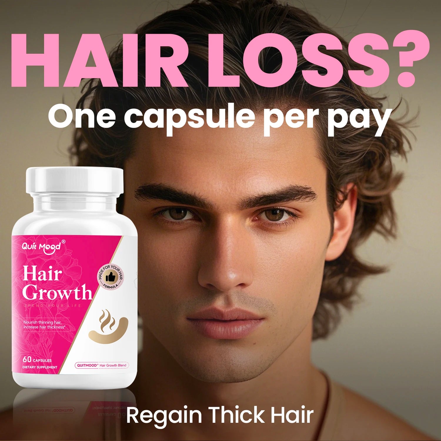 Quit Mood Hair Growth Capsules | QUITMOOD® Blend with Collagen Type II & Biotin | 60 Capsules, 30-Day Supply for Thicker Hair Peaceful Pleasures Health and Wellness