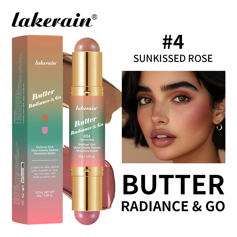 Lakerain Butter Makeup Stick Nature Bronze Colored Matte Effect Moisturizing Smooth Dual-head Design Multi-purpose Makeup Stick Peaceful Pleasures Health and Wellness Sunkissed Rose