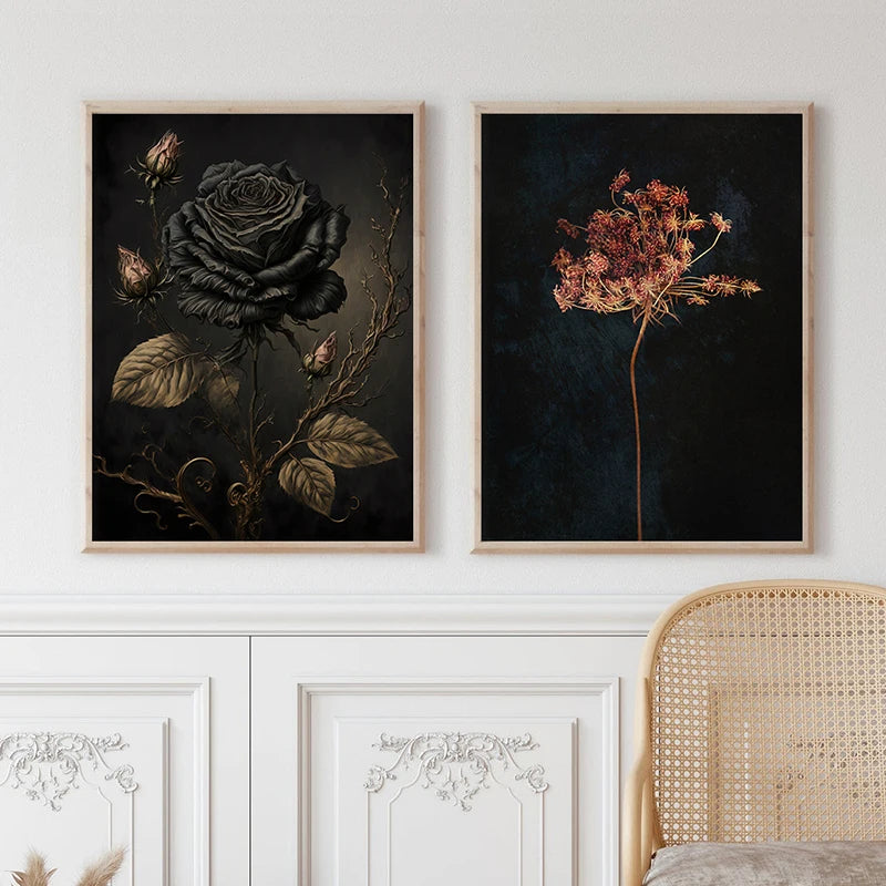 Moody Victorian Paintings Prints Vintage Dark Academia Aesthetic Decor Floral Poster Skeleton Canvas Painting Gallery Wall De Peaceful Pleasures Health and Wellness