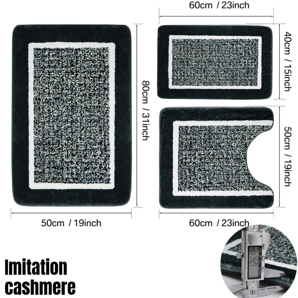 3Pc Sets Bath Mats Non Slip Memory Foam Bathroom Soft Rugs Water Absorption Dry Fast Bath Mat Machine Washable For Home Floor Peaceful Pleasures Health and Wellness Microfiber black 1 3pcs set