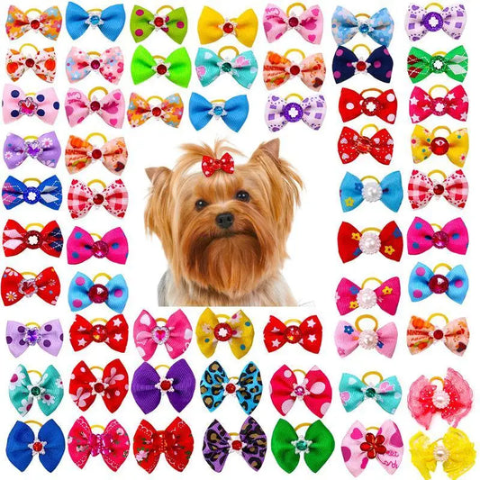 Cute Pet Dog Hair Bows Mixed Patterns Elastic Rubber Bands Puppy Peaceful Pleasures Health and Wellness