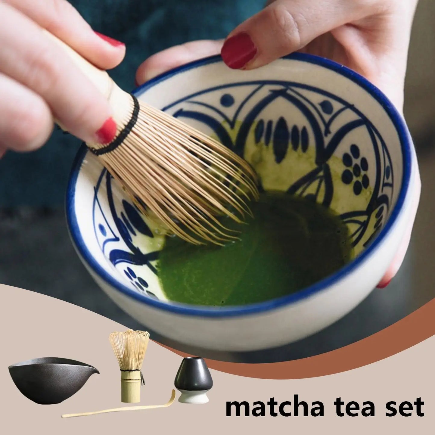 Tea Whisk Set 4-piece Ceremony Whisk Tools Traditional Tea Ceremony Kit for Bar Catering Coffee Breakfast Latte Drinks Kitchen Peaceful Pleasures Health and Wellness Coffee CN