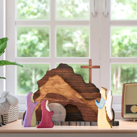 Easter Resurrection Scene Wooden Figurine | Christian Home Decor Religious Figurine Set Peaceful Pleasures Health and Wellness