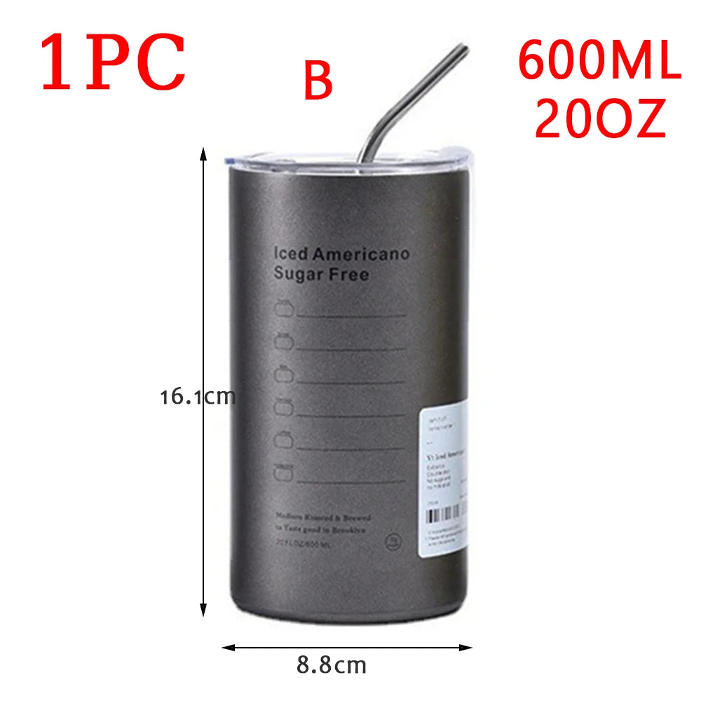 600ml Vacuum Insulated Thermos Cup | 304 Stainless Steel Coffee Mug with Straw – Leak-Proof, 12–24 Hour Insulation