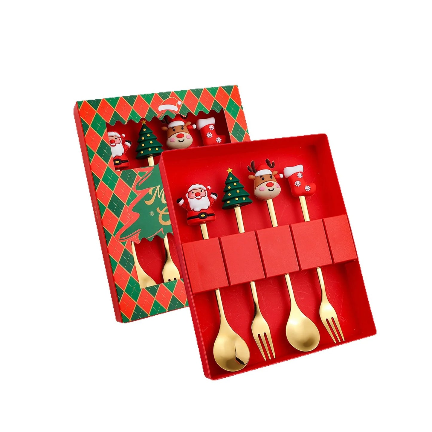 Christmas Stainless Steel Spoon & Fork Cutlery Gift Set – 4 Pc
