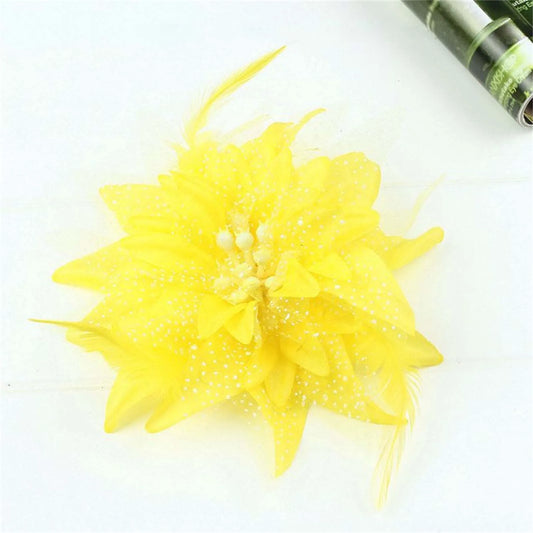 Woman Lily Flower Side Hair Clips Children Performing Feather Headflowers for Wedding Banquet Chinese Clothes Party Peaceful Pleasures Health and Wellness