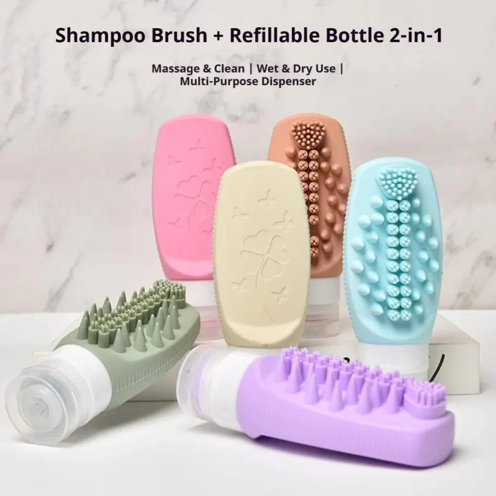 2-in-1 Silicone Travel Bottle & Shampoo Brush | 90ml Refillable
