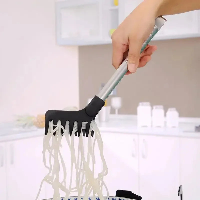Stainless Steel Noodle Tongs Non-slip Handle Heat-resistant Chuck Easy To Store Multi-functional Food Tongs Peaceful Pleasures Health and Wellness