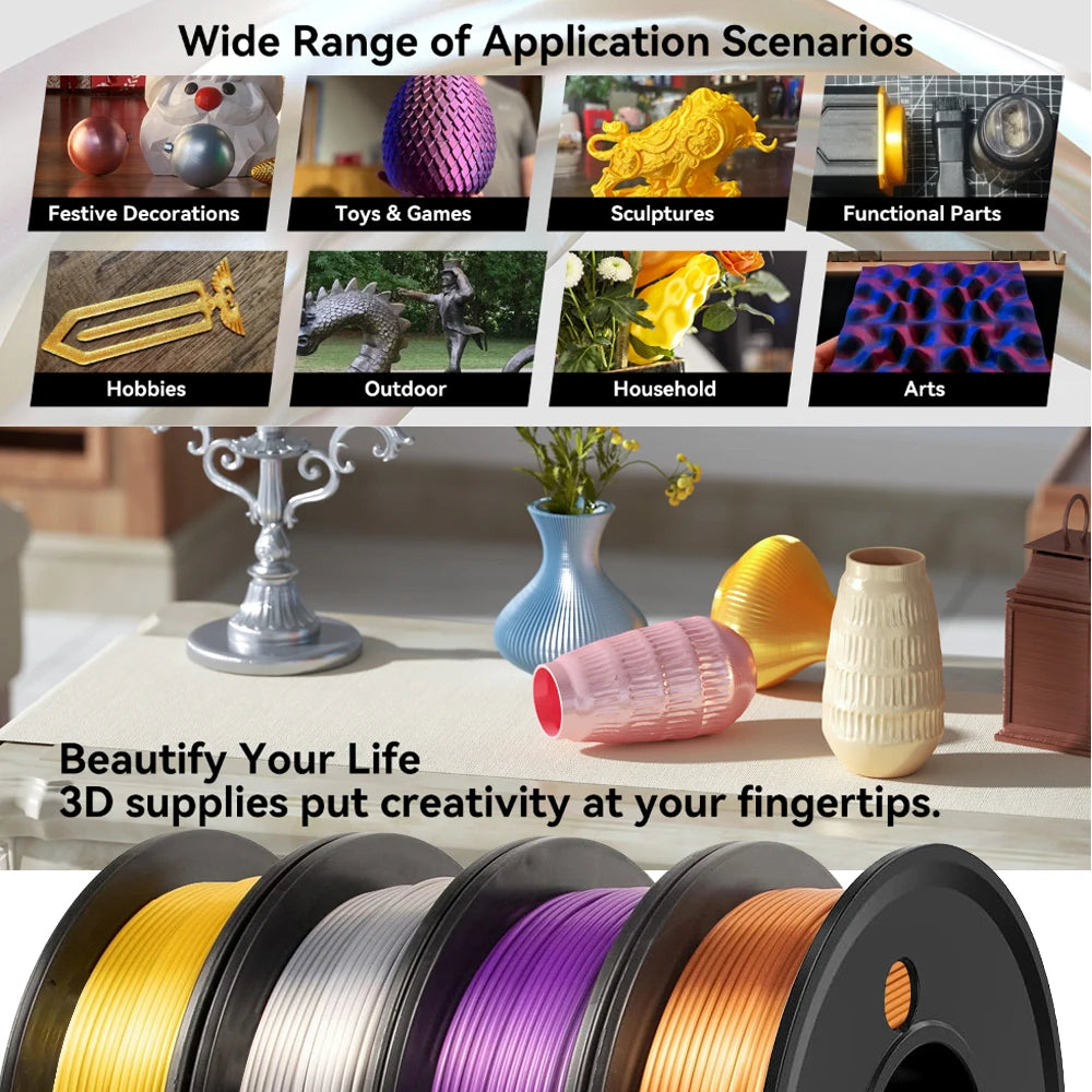 DINGSUN 3D Silk PLA+ Filament 1.75mm 4-Spool Bundle – 1kg