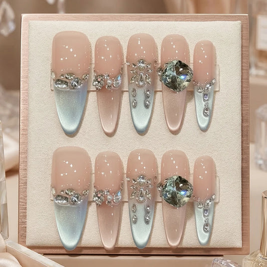 Icy Aurora Press On Nails – Almond Rhinestone Tips 10pcs Press On Nails Peaceful Pleasures Health and Wellness