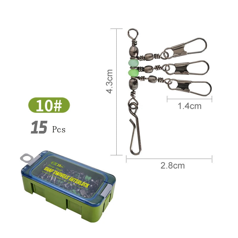 8 # 10 # Luyamu Shrimp Fishing Group Luminous Ball Bearing Rolling and Rotating Solid Ring Buckle Set Pin Set Fishing Connector Peaceful Pleasures Health and Wellness No.10-Green-15Pcs