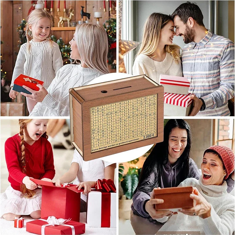 1000/2000/3000/5000/10000 Euro Money Box Piggy Bank Wood Money Bank Reusable Money Box with Saving Goal and Numbers Boxes Peaceful Pleasures Health and Wellness