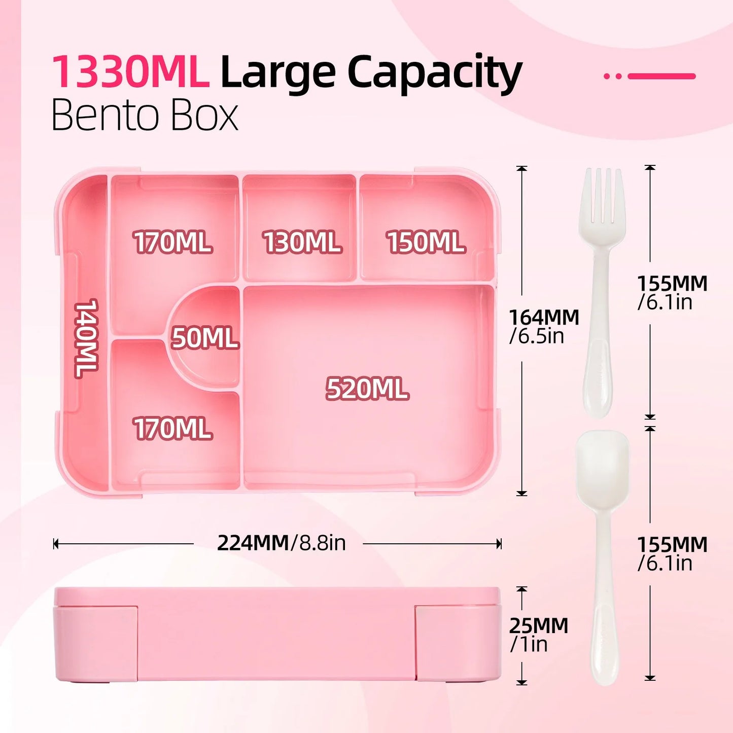 Kids Cartoon Bento Lunch Box – Leakproof Divided Microwave-Safe Food Container for School