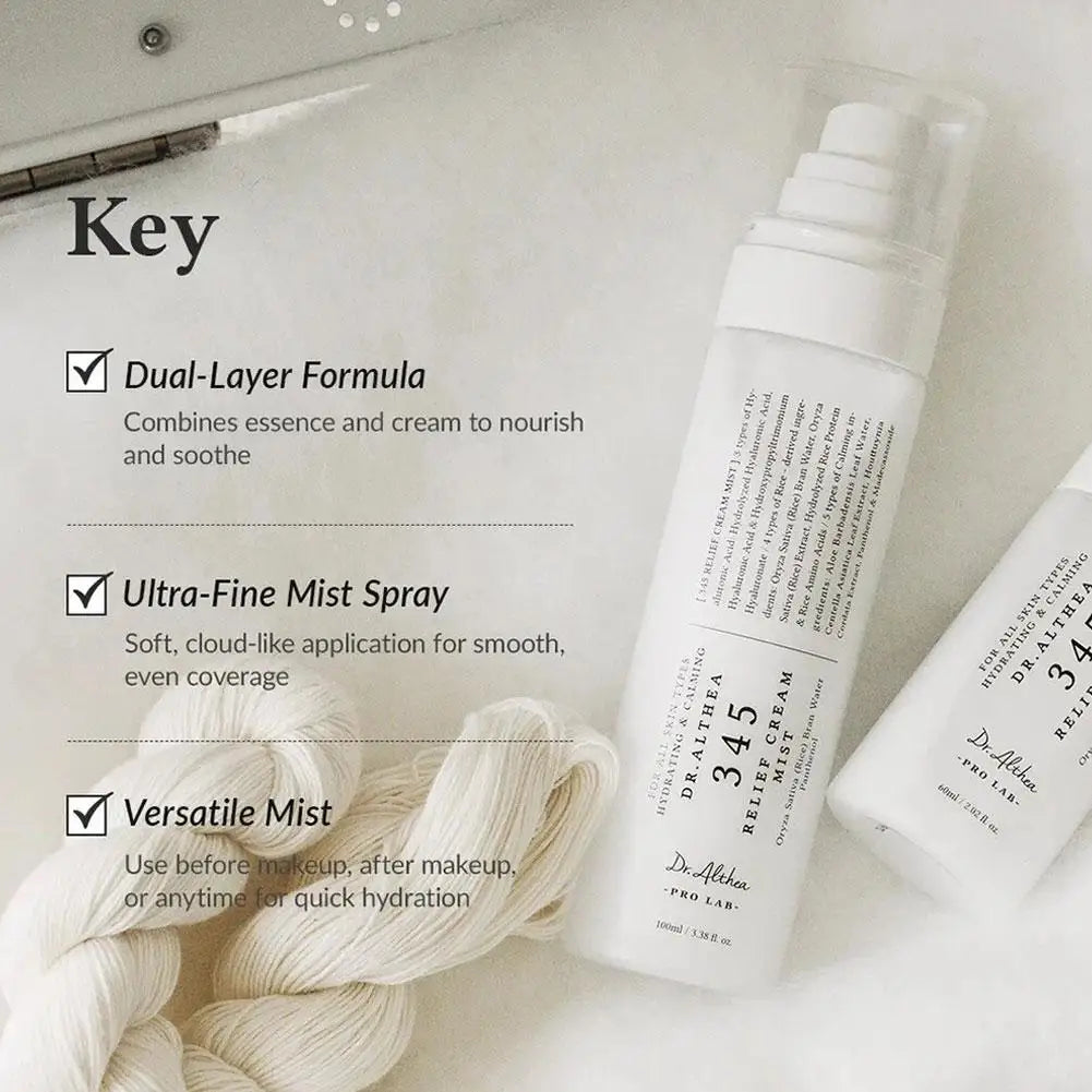 100ml Original Facial Essence Spray Dr. Althea 345 Relief Cream Mist Hyaluronic Acid Moisture Hydrating Smoothing All Skin Types Peaceful Pleasures Health and Wellness
