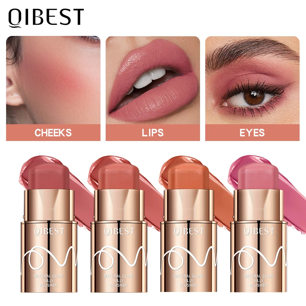 QIBEST Lipstick Blush Stick 3-in-1 Eyes Cheek and Lip Tint Buildable Long Lasting Lightweight Cream Multi Stick Makeup for Women Peaceful Pleasures Health and Wellness
